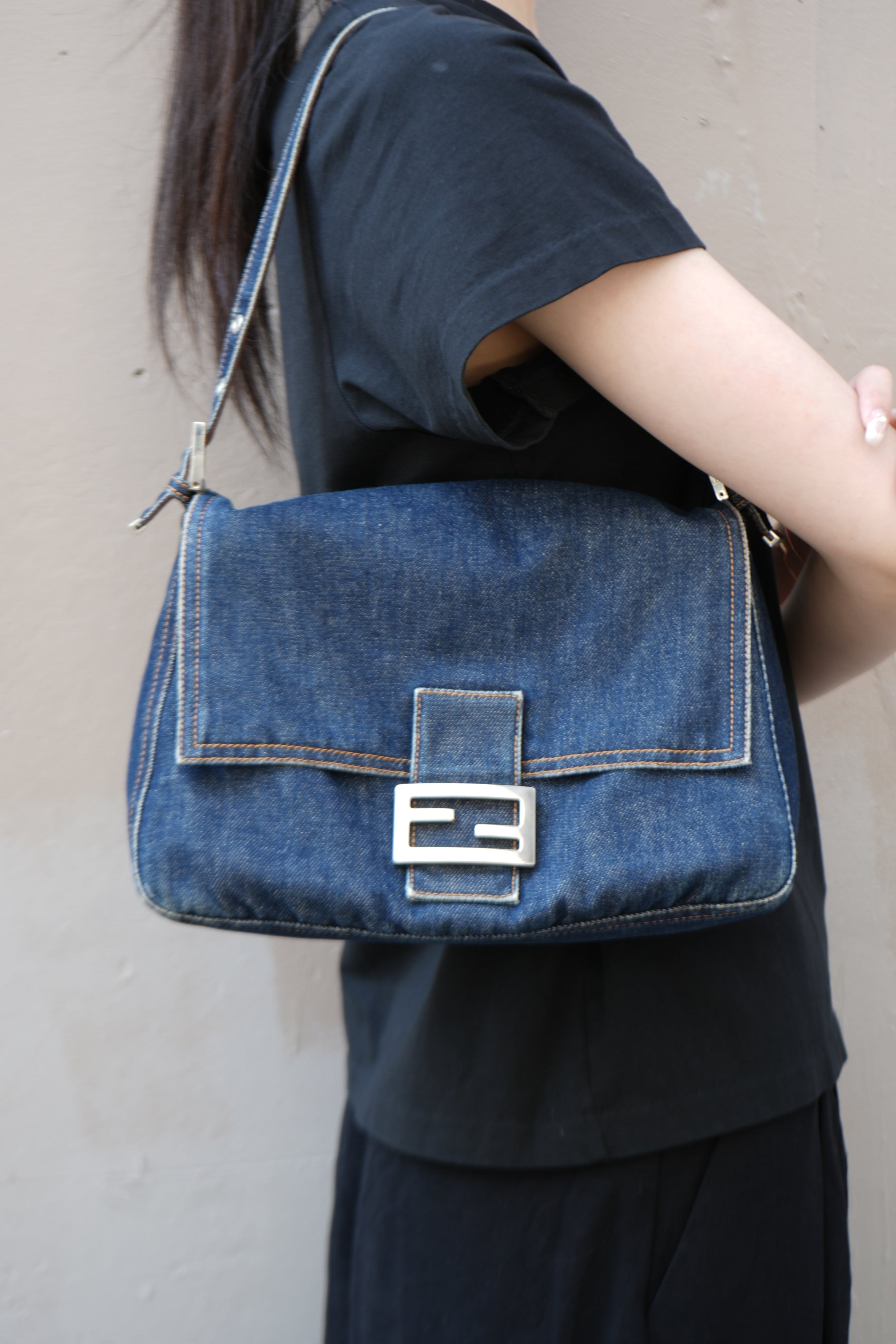 Fendi Large Denim Baguette