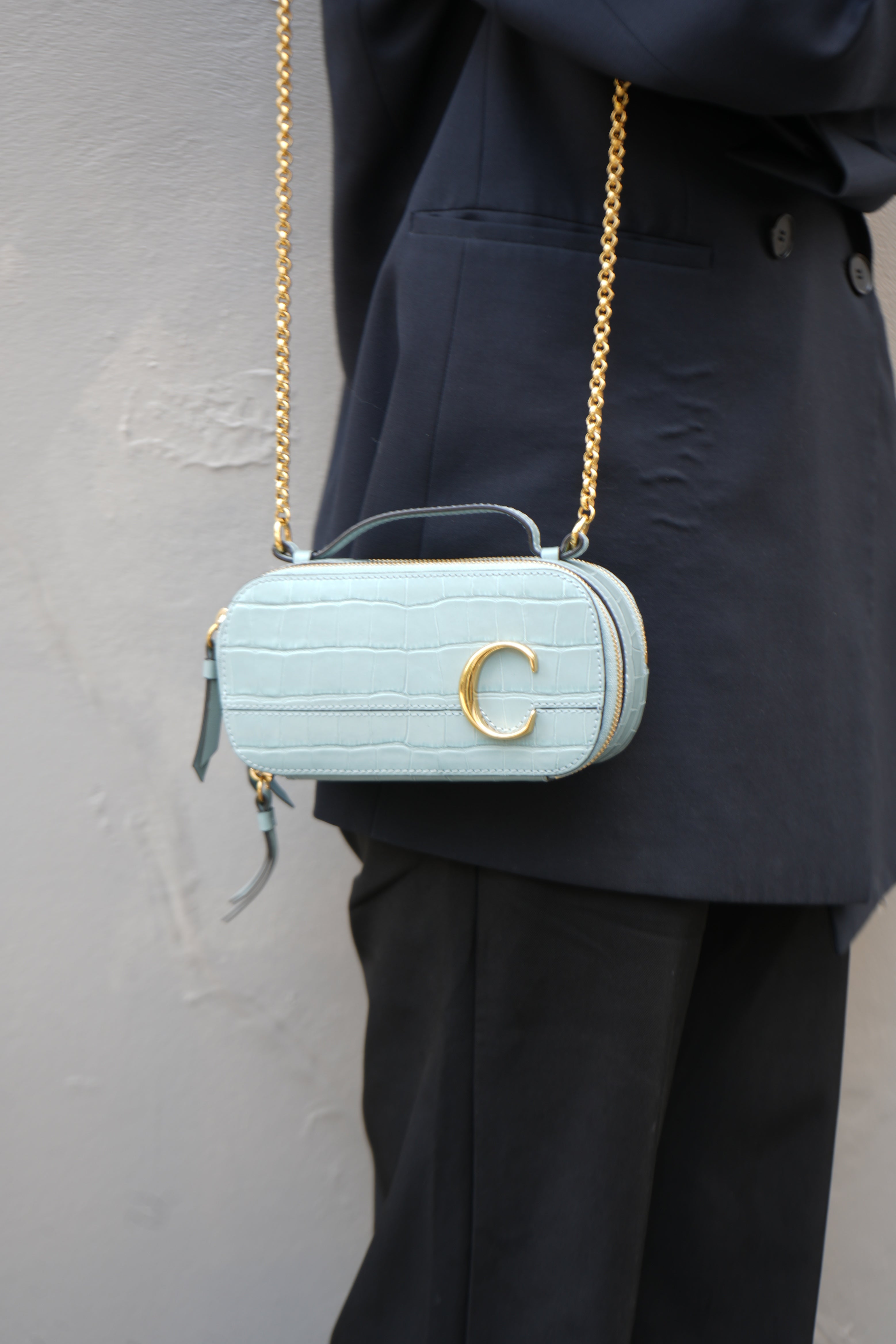 Chloé Blue Leather Crocodile-Embossed Vanity Bag