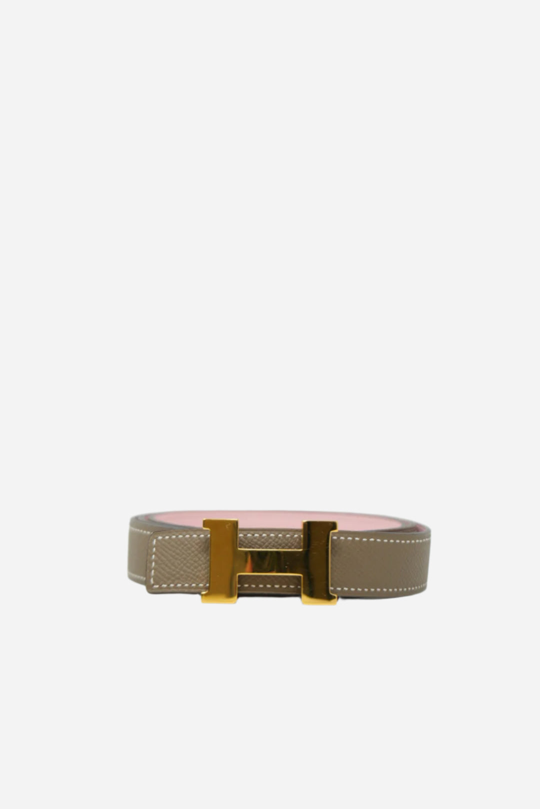 Hermes Reversible H Buckle Belt Pink/Etoupe #95
