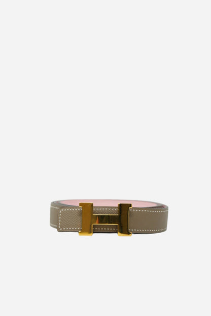 Hermes Reversible H Buckle Belt Pink/Etoupe #95