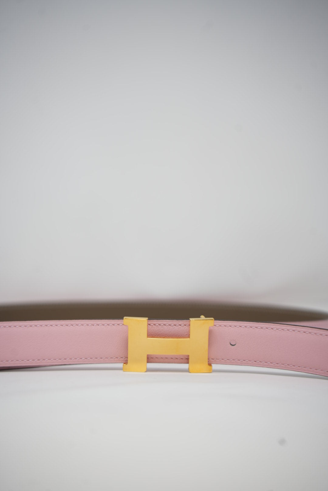 Hermes Reversible H Buckle Belt Pink/Etoupe #95