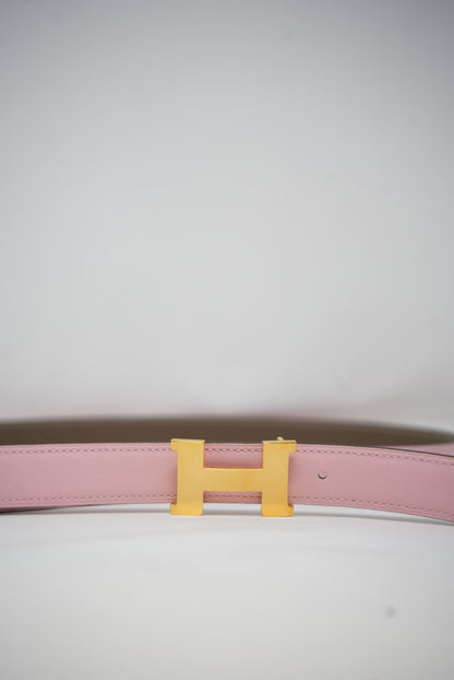 Hermes Reversible H Buckle Belt Pink/Etoupe #95