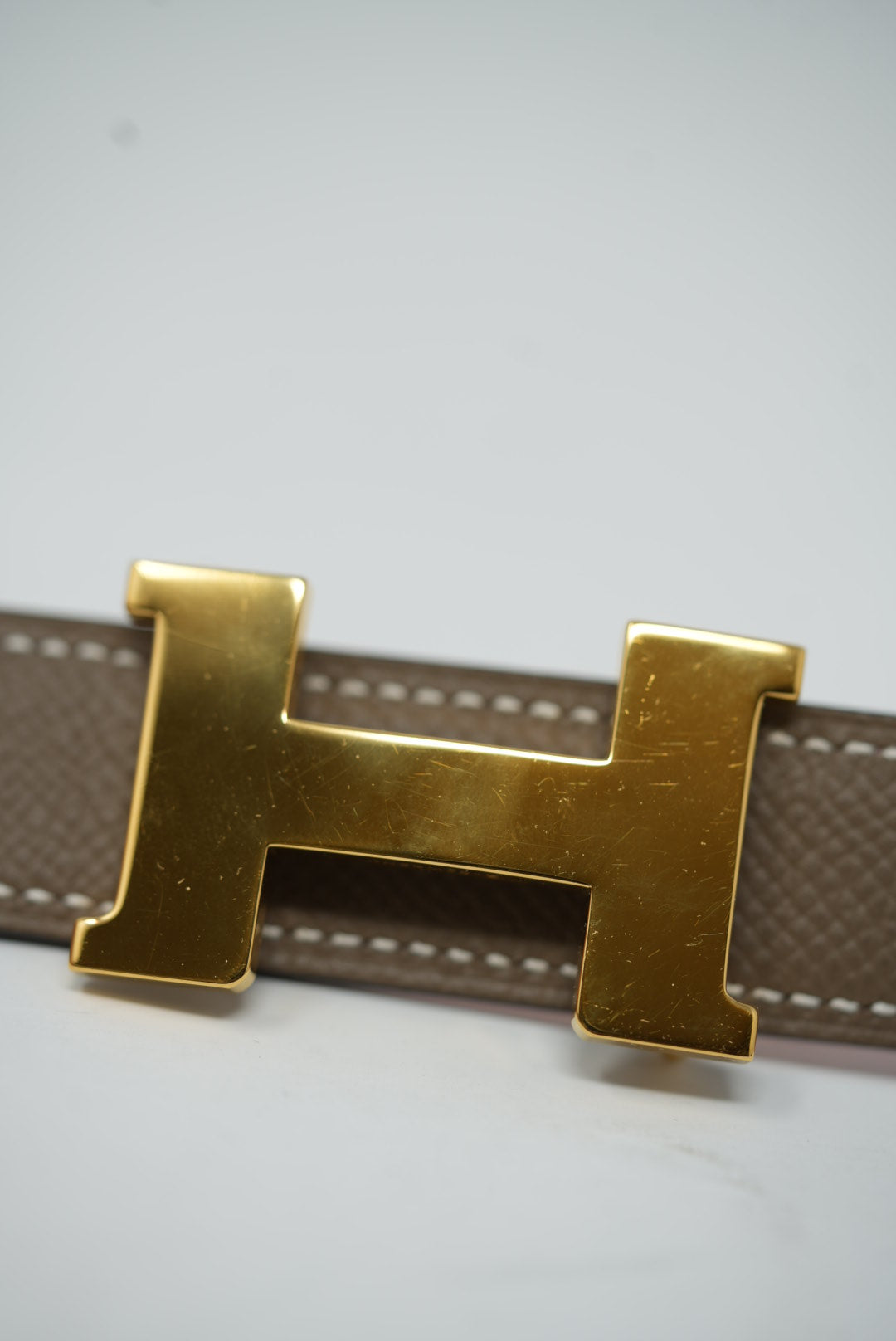 Hermes Reversible H Buckle Belt Pink/Etoupe #95