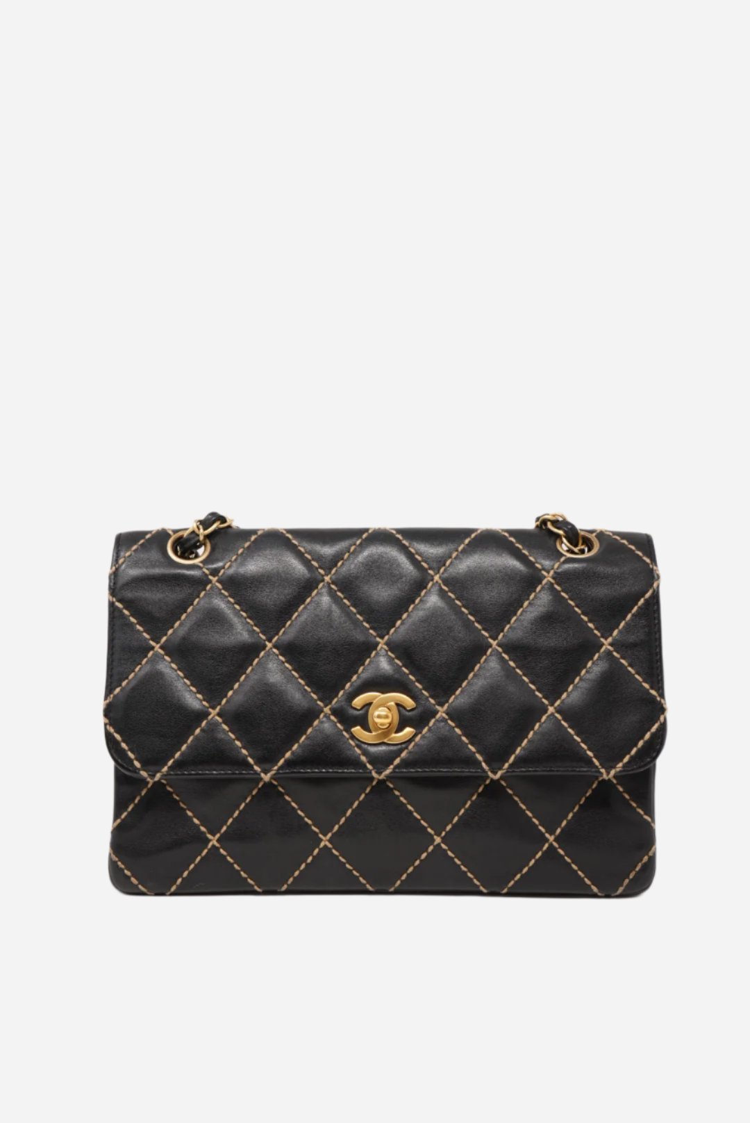Pre-Owned CHANEL Wild Stitch Shoulder Bag Black 2003-2004