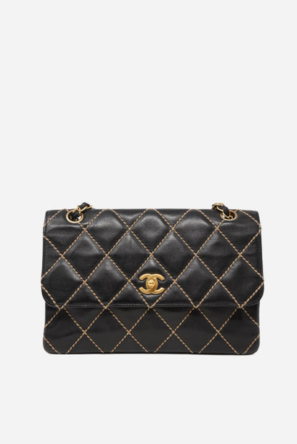 Pre-Owned CHANEL Wild Stitch Shoulder Bag Black 2003-2004