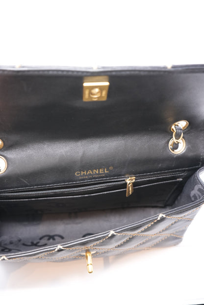 Pre-Owned CHANEL Wild Stitch Shoulder Bag Black 2003-2004