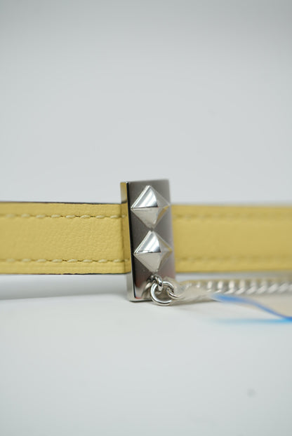 Hermes 2020 Gourmette Equestre Belt Buckle & Reversible Leather Strap Lime/White #80