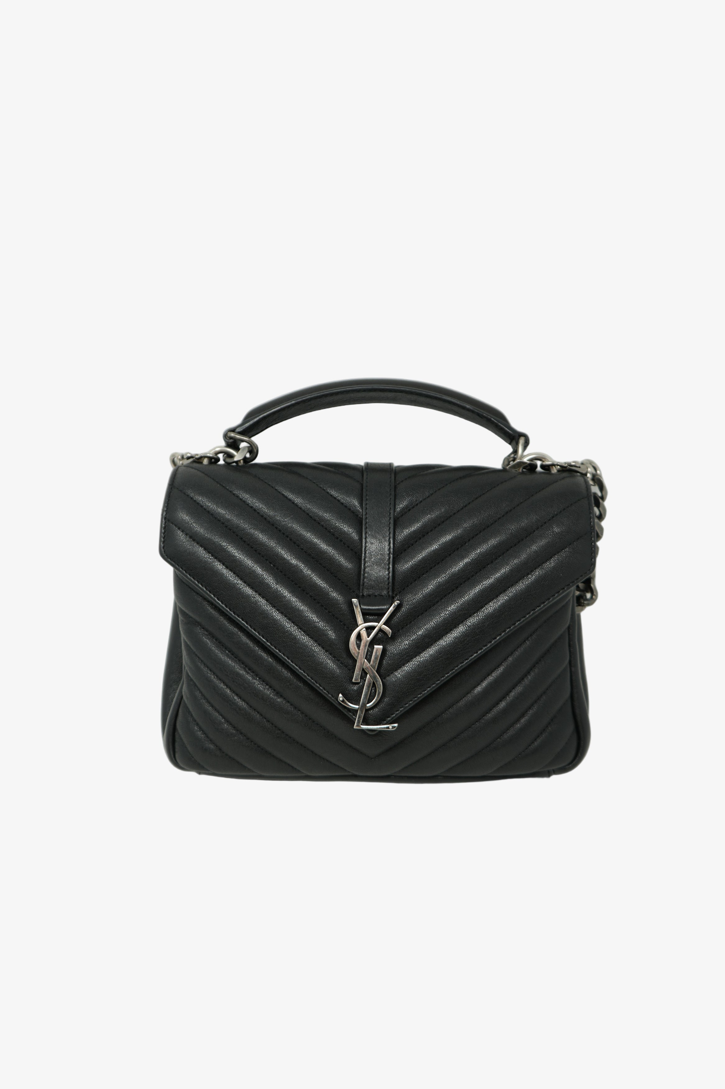 Saint Laurent Black Medium Calfskin Leather Quilted College Handbag