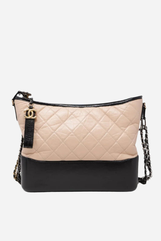 Pre-Owned Chanel 2018-2019 Gabrielle Hobo Medium Beige/Black