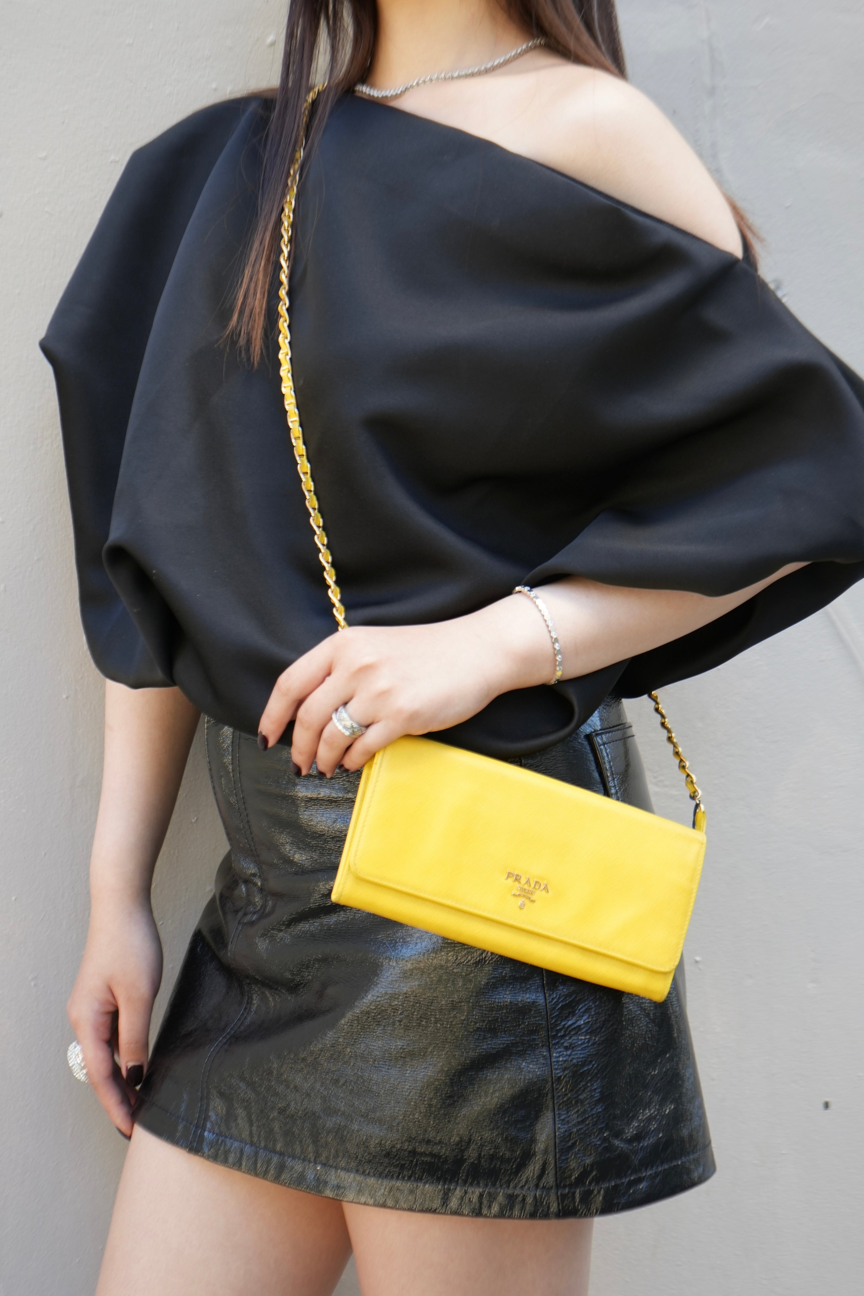 Prada Calfskin Wallet On Chain Yellow