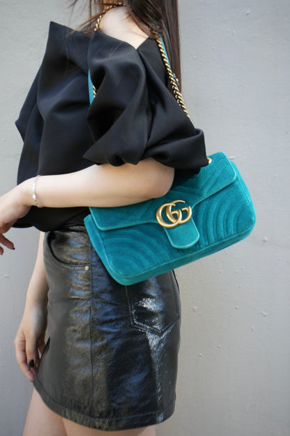 Gucci Blue Velvet GG Marmont Medium shoulder bag
