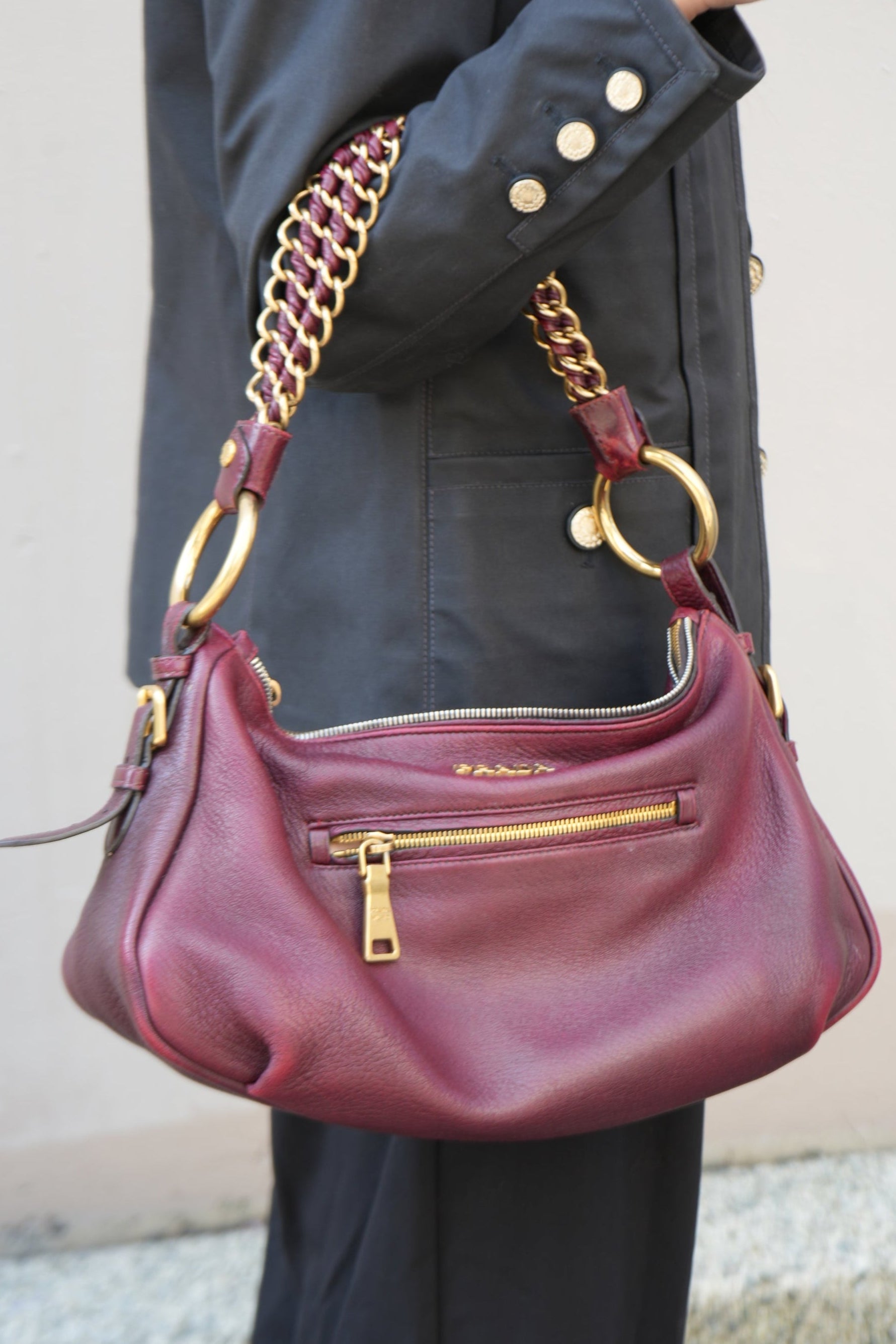 Prada Zip Leather Hobo Bag Replaced Lining