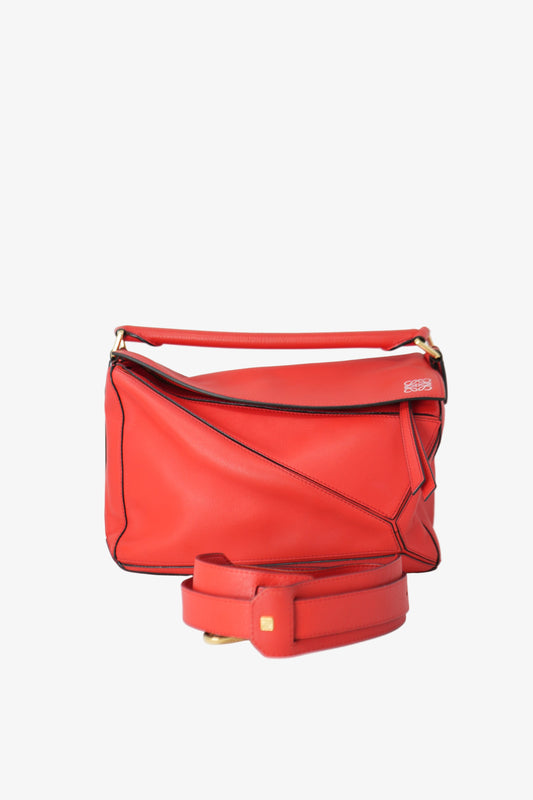 Loewe Calfskin Medium Puzzle Bag Red