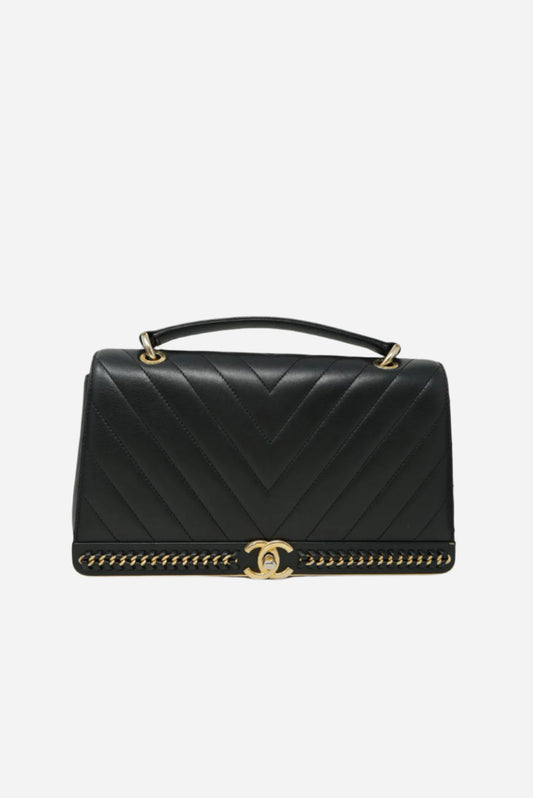 Pre-Owned Chanel Chevron Top Handle Lambskin