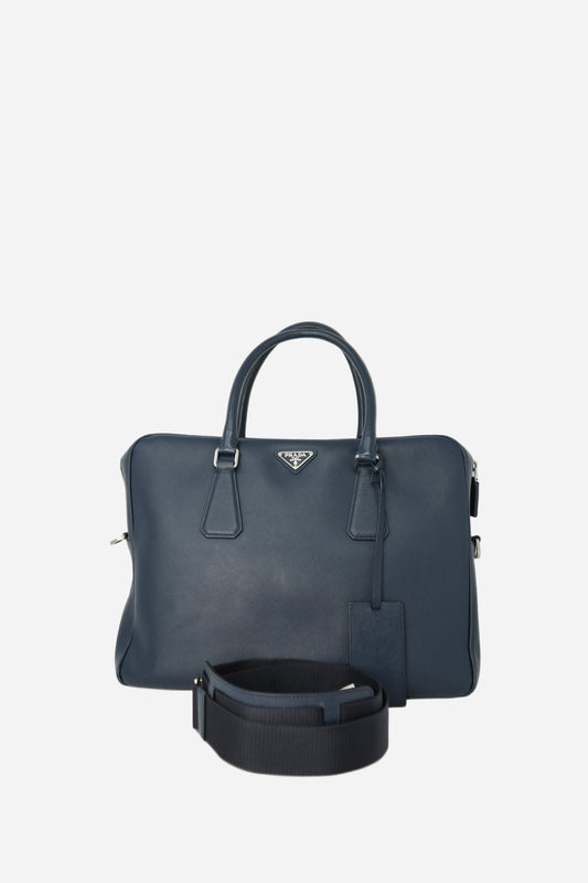 Prada Saffiano Leather Work Bag Navy