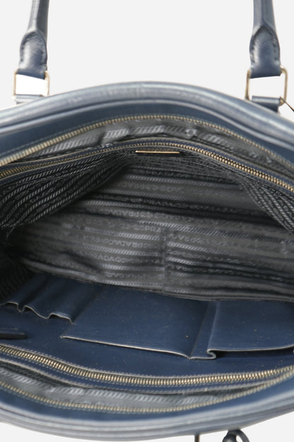 Prada Saffiano Leather Work Bag Navy