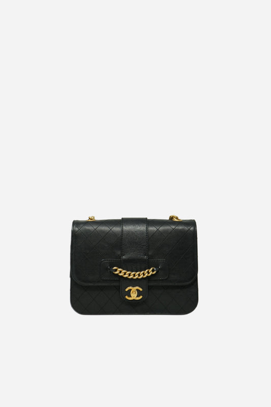 Pre-Owned Chanel 2017–2018 Black Calfskin Front Chain Flap Bag