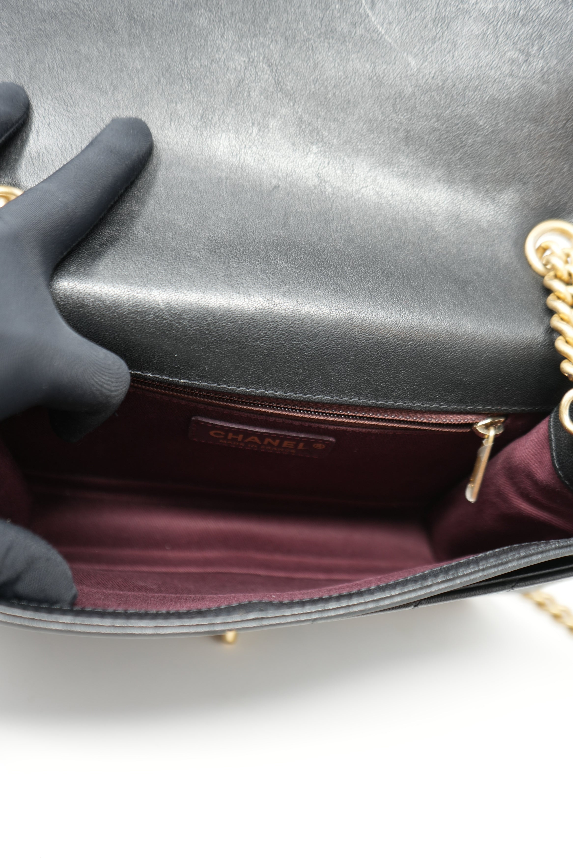 Pre-Owned Chanel 2017–2018 Black Calfskin Front Chain Flap Bag