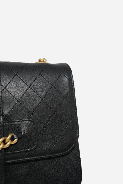 Pre-Owned Chanel 2017–2018 Black Calfskin Front Chain Flap Bag
