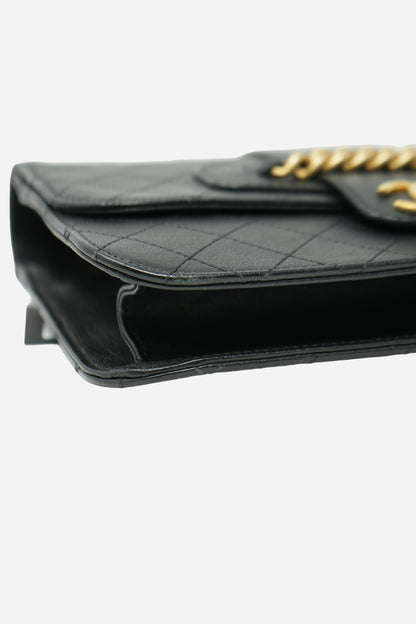 Pre-Owned Chanel 2017–2018 Black Calfskin Front Chain Flap Bag