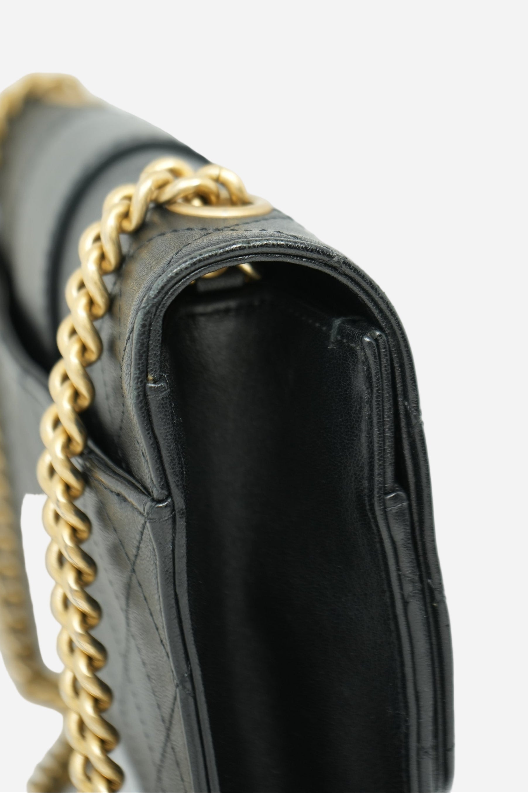 Pre-Owned Chanel 2017–2018 Black Calfskin Front Chain Flap Bag