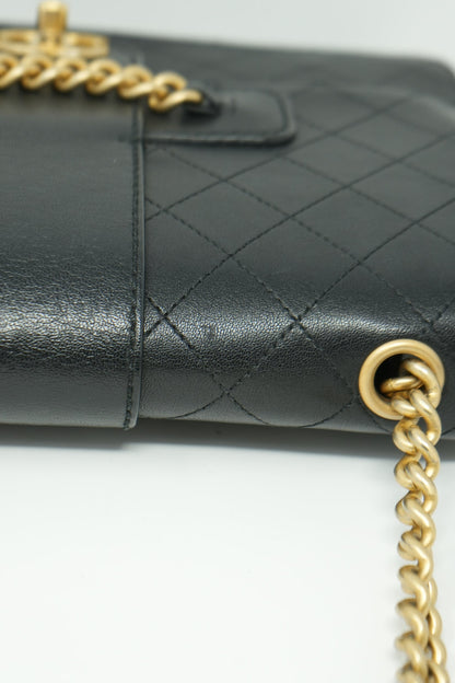 Pre-Owned Chanel 2017–2018 Black Calfskin Front Chain Flap Bag