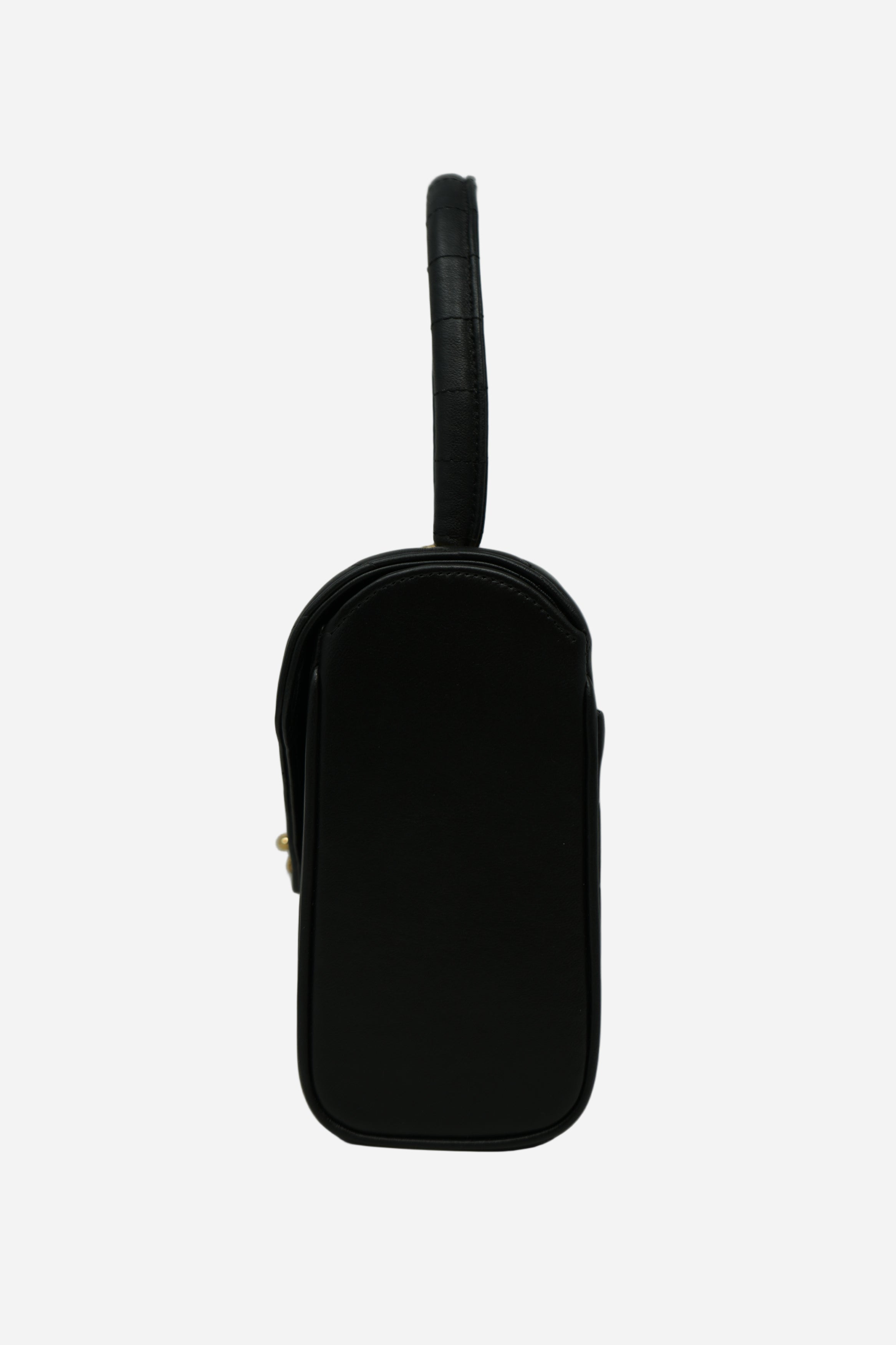 Pre-Owned Chanel 1989–1991 Black Lambskin Chevron Quilted Mini Top Handle Bag