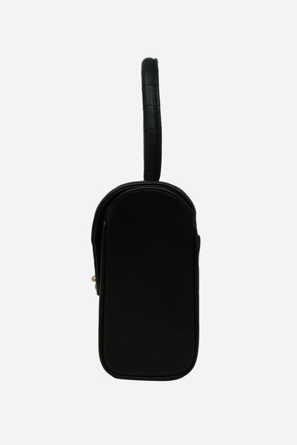 Pre-Owned Chanel 1989–1991 Black Lambskin Chevron Quilted Mini Top Handle Bag