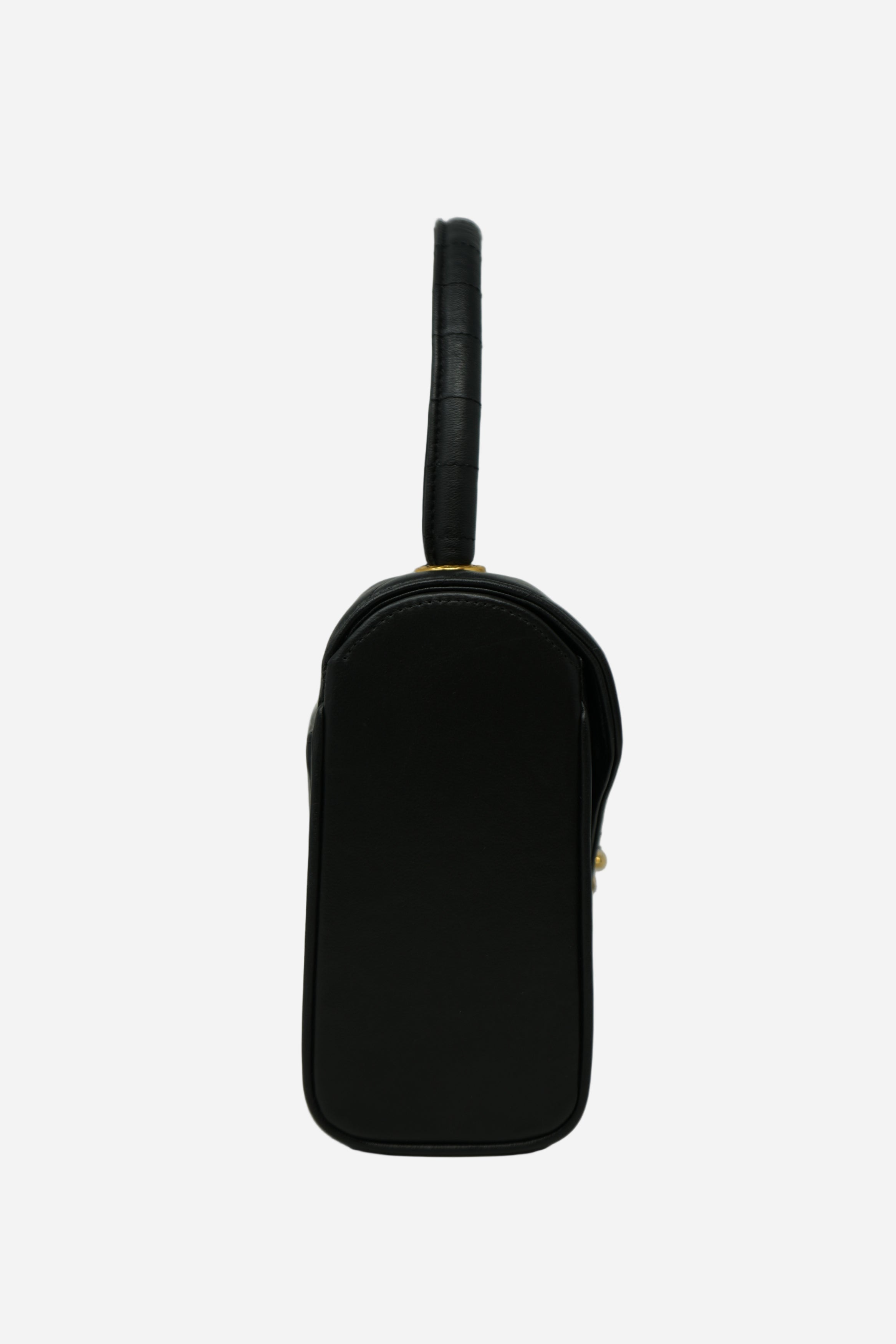 Pre-Owned Chanel 1989–1991 Black Lambskin Chevron Quilted Mini Top Handle Bag