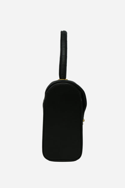 Pre-Owned Chanel 1989–1991 Black Lambskin Chevron Quilted Mini Top Handle Bag