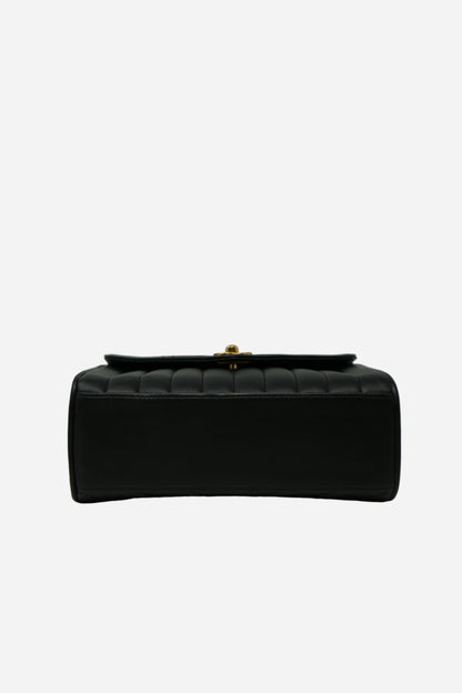 Pre-Owned Chanel 1989–1991 Black Lambskin Chevron Quilted Mini Top Handle Bag