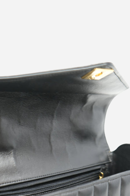 Pre-Owned Chanel 1989–1991 Black Lambskin Chevron Quilted Mini Top Handle Bag