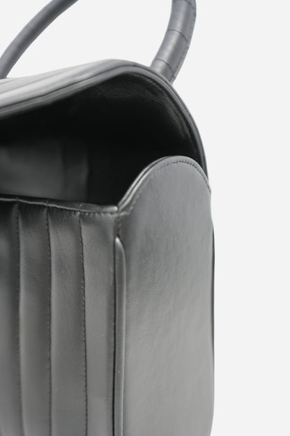 Pre-Owned Chanel 1989–1991 Black Lambskin Chevron Quilted Mini Top Handle Bag