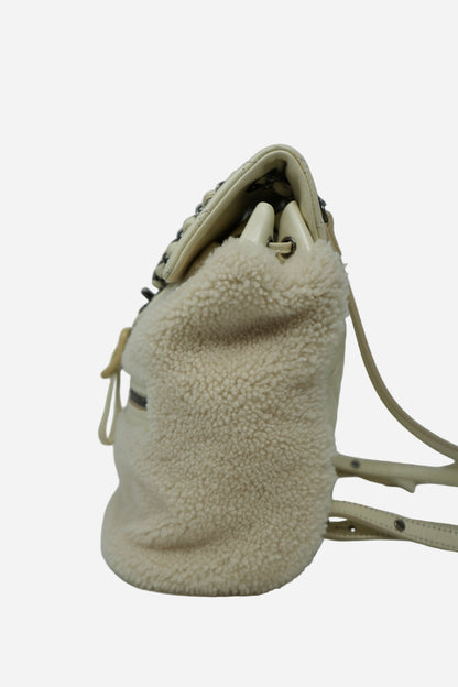 Pre-Owned Chanel 2015–2016 White Shearling/Calf Salzburg Backpack