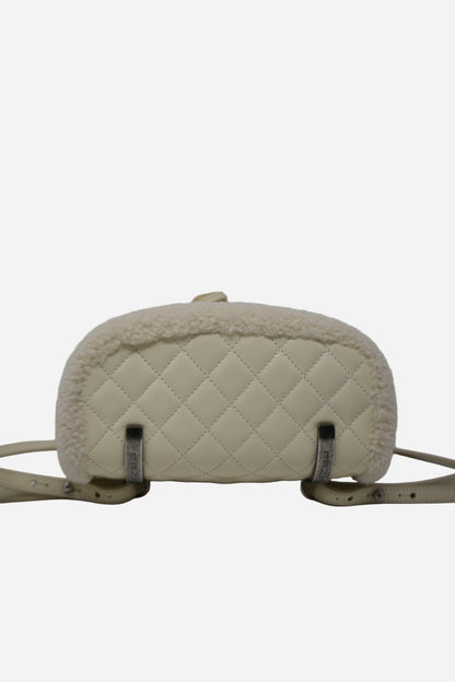 Pre-Owned Chanel 2015–2016 White Shearling/Calf Salzburg Backpack