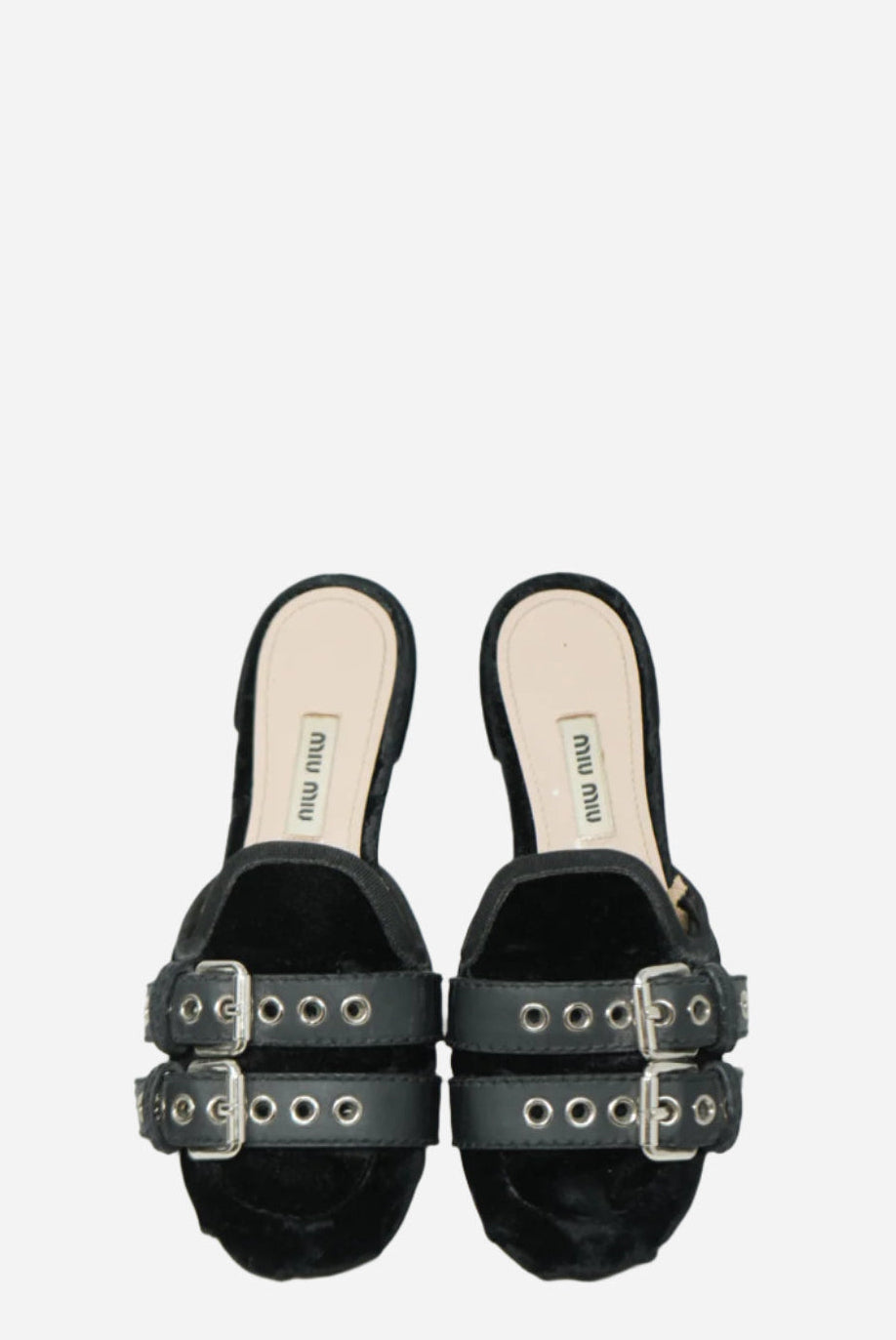 Miu Miu Black Velvet Lace Up Strap Ballet Mules Size 34.5
