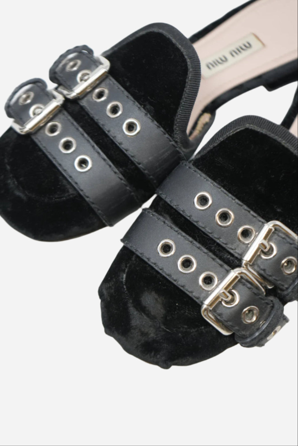 Miu Miu Black Velvet Lace Up Strap Ballet Mules