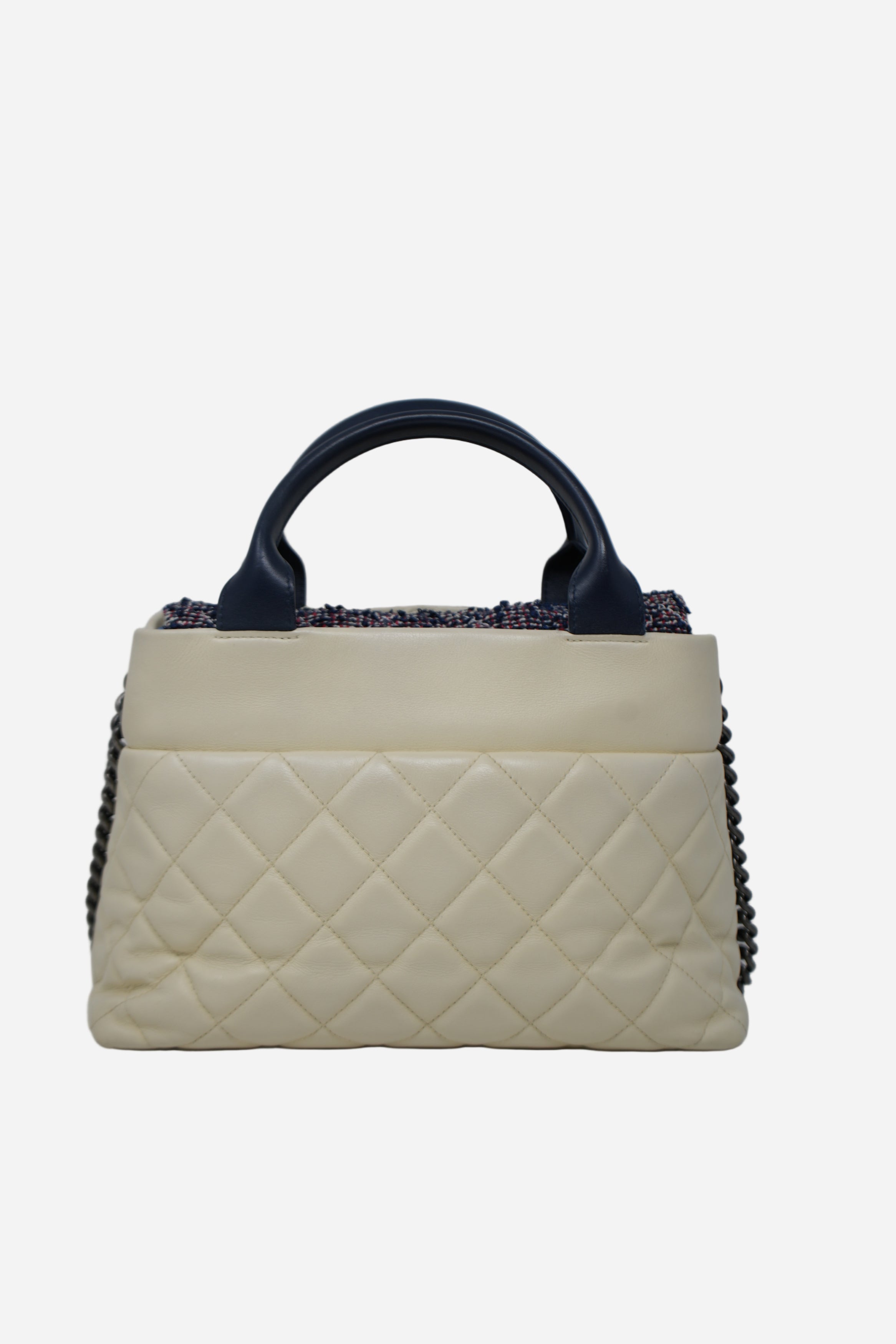 Pre-Owned Chanel 2016–2017 White Calfskin/Tweed Portobello Small Tote Bag