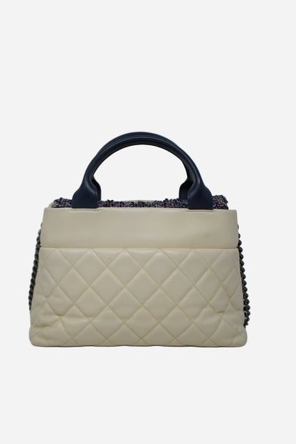 Pre-Owned Chanel 2016–2017 White Calfskin/Tweed Portobello Small Tote Bag