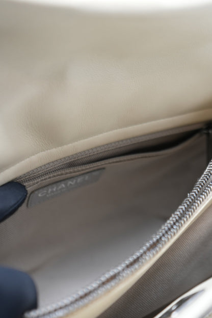 Pre-Owned Chanel 2016–2017 White Calfskin/Tweed Portobello Small Tote Bag