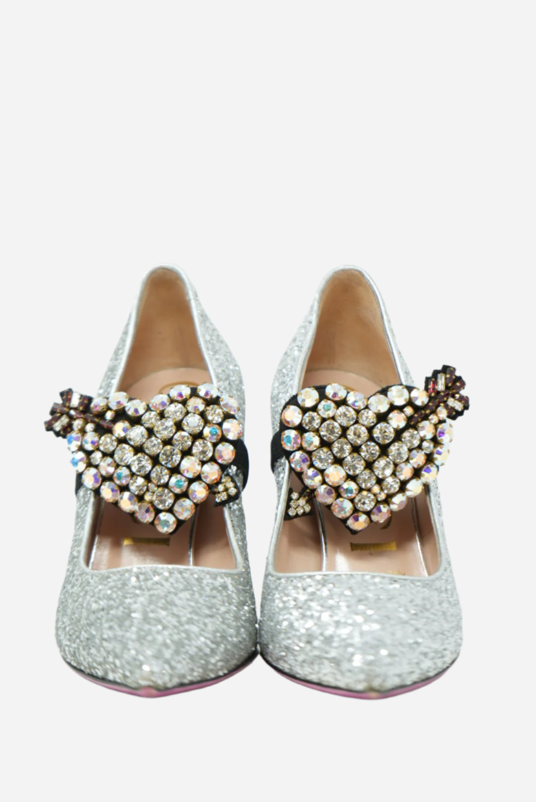 Gucci Glitter Argento Pumps W/removable Heart Crystal