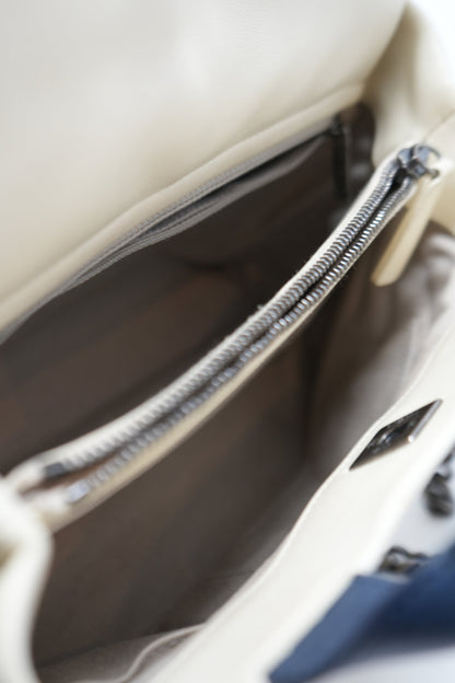 Pre-Owned Chanel 2016–2017 White Calfskin/Tweed Portobello Small Tote Bag