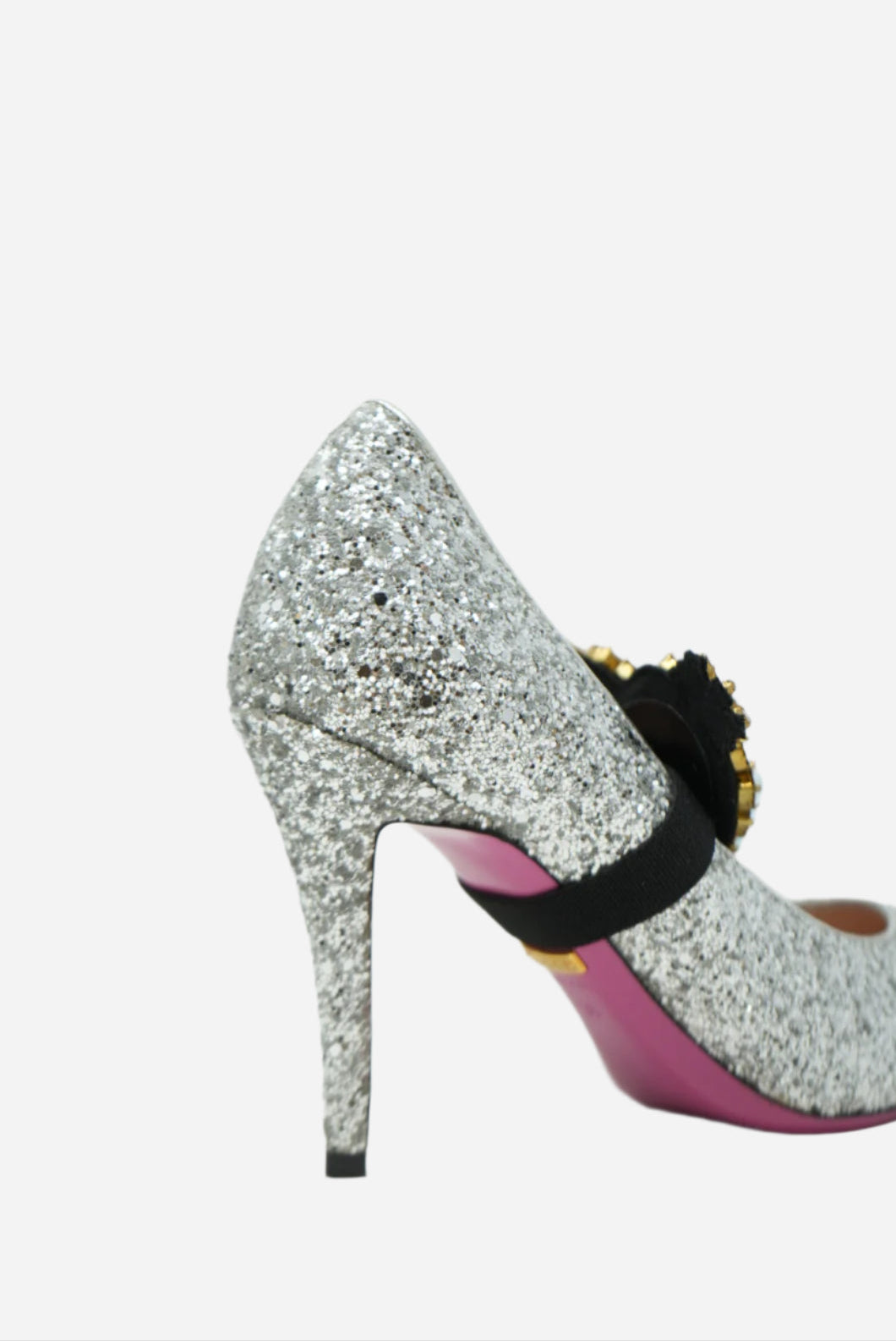 Gucci Glitter Argento Pumps W/removable Heart Crystal Size 36