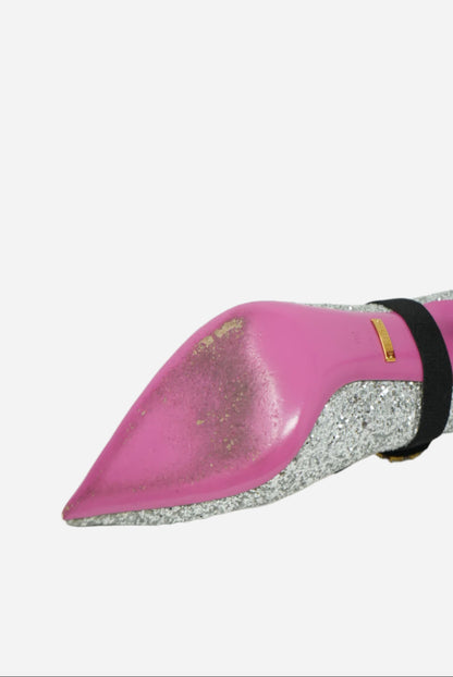 Gucci Glitter Argento Pumps W/removable Heart Crystal