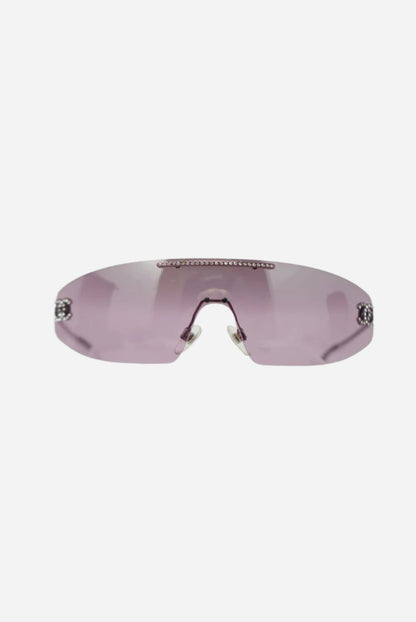 Pre-Owned Chanel CC Logo Shield Sunglasses Purple