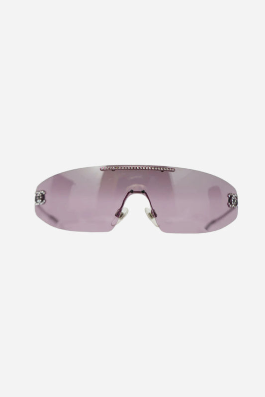 Pre-Owned Chanel CC Logo Shield Sunglasses Purple