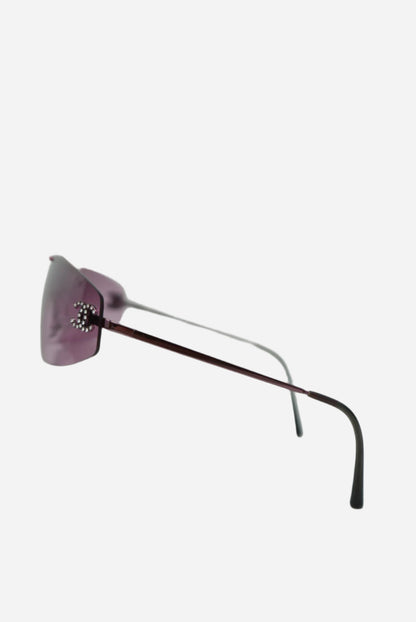 Pre-Owned Chanel CC Logo Shield Sunglasses Purple