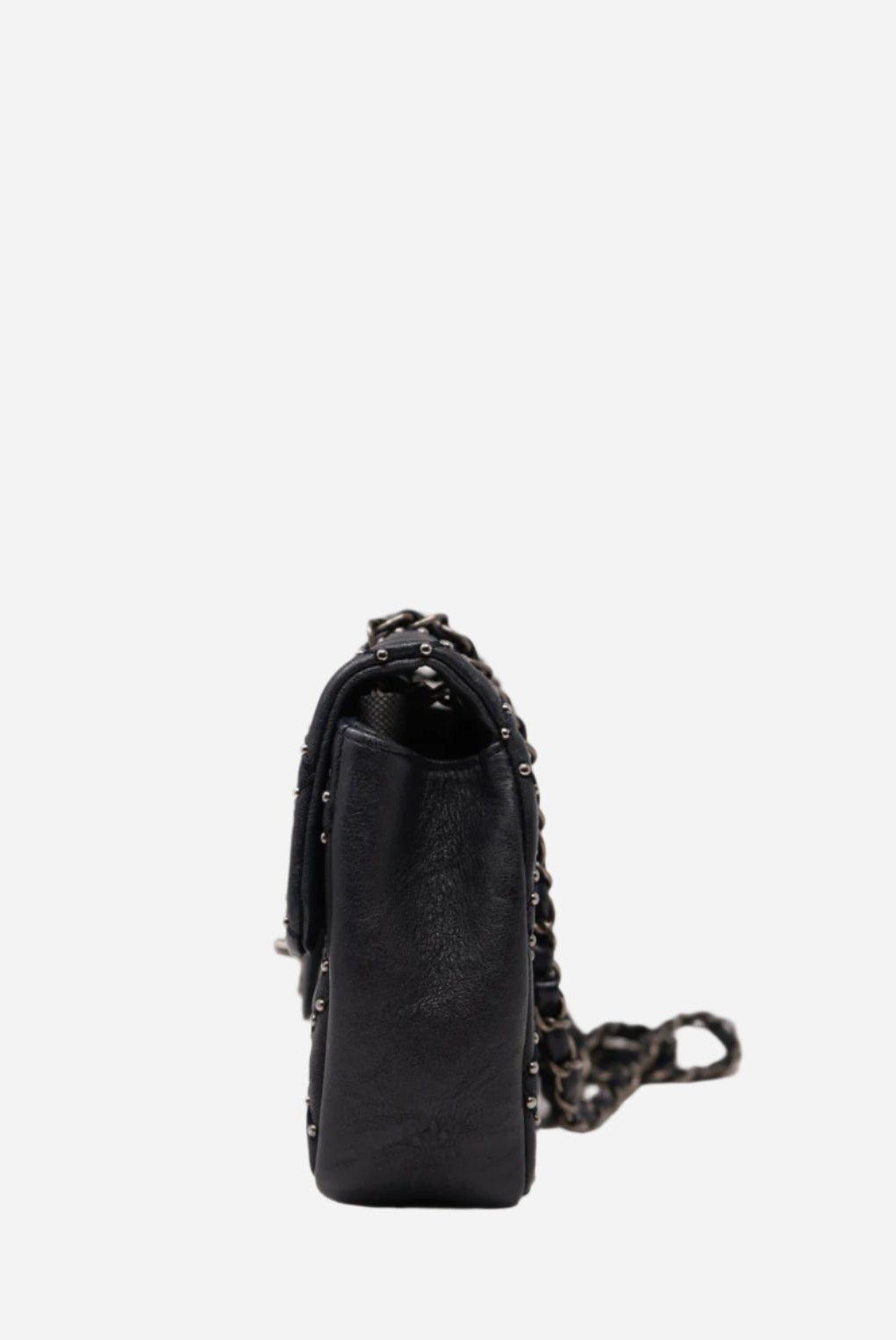 Pre-Owned Chanel 2014 Navy Clafskin Studded Flap Bag