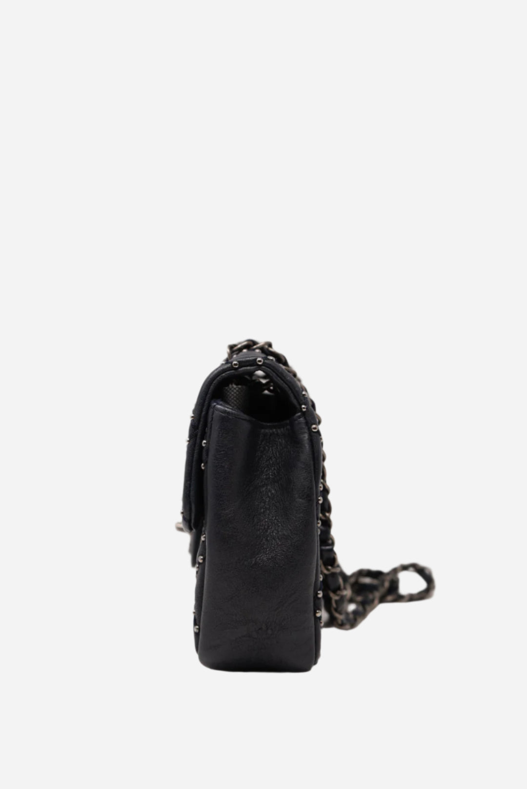 Pre-Owned Chanel Studded Flap Bag Calfskin Dark Blue 2014