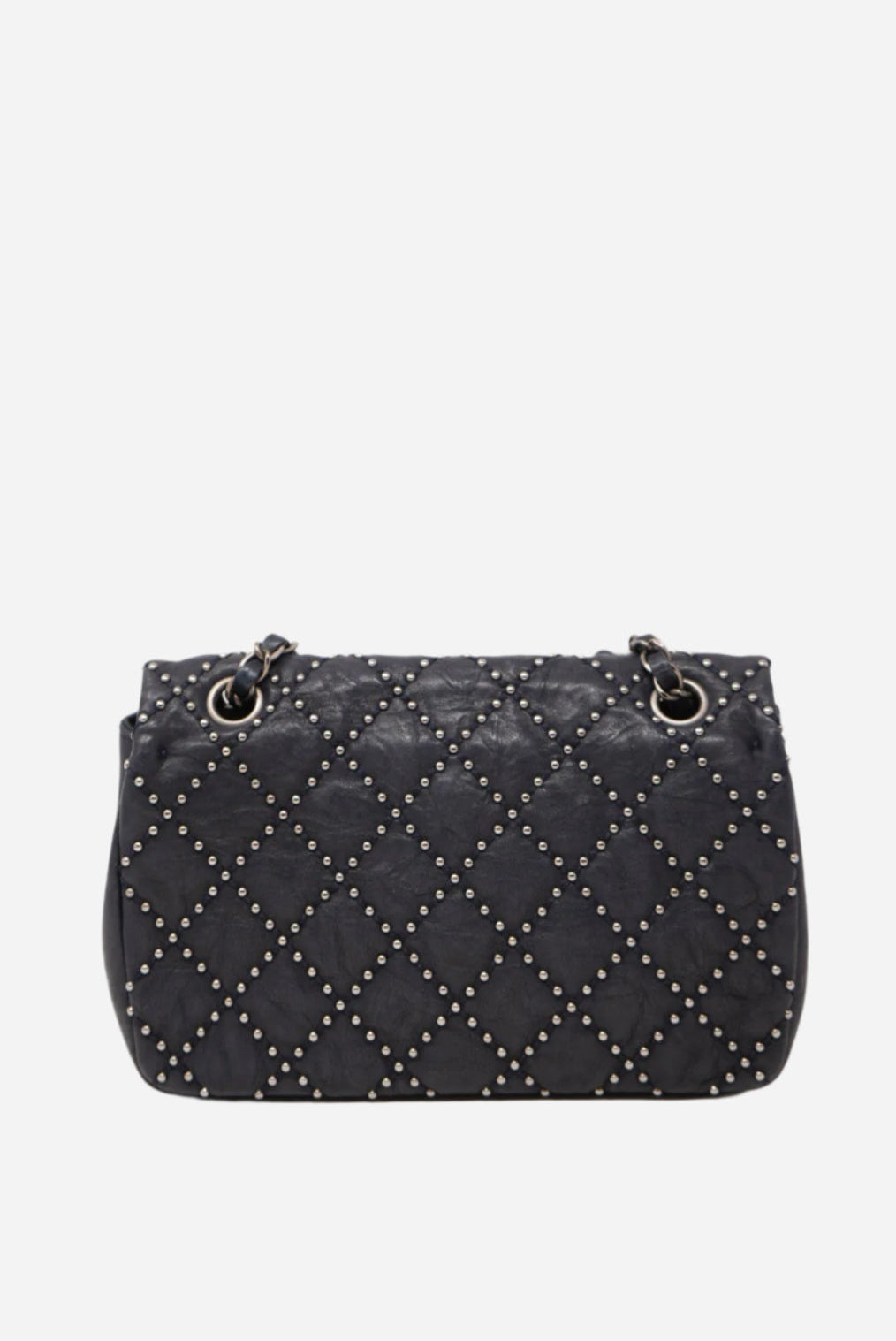 Pre-Owned Chanel 2014 Navy Clafskin Studded Flap Bag